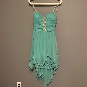 Junior prom short teal strapless dress size 5